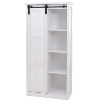 Hhg Hhg - Nunca Usado] Armario 314, C&oacute;moda Alta, Puertas Correderas, 8 Compartimentos, Aspecto Industrial De Madera Y Metal, 163 X 76 X 38 Cm, Blanco