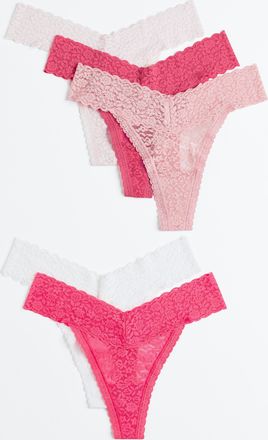 H&M 5er-Pack Spitzenslips Thong - Puderrosa/Cerise