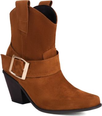 Generic Womens Western Ankle Boots Pointed Toe Block Heels with Buckle-Strap Durable Non-Slip Comfortable Slip-On Stylish Casual Daily Party Shoes,Brown,7.5 U