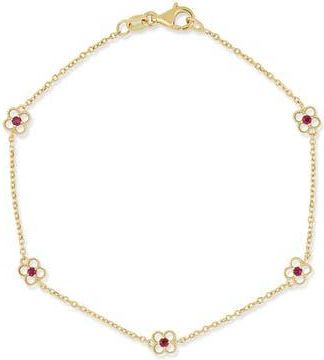 Bony Levy El Mar 18K Yellow Gold Ruby Clover Station Chain Bracelet in Ruby/18K Yellow Gold at Nordstrom Rack, Size 7
