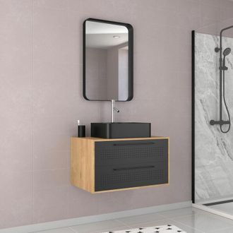 Aurlane Mueble De Ba&ntilde;o 2 Cajones + Lavabo Rectangular + Espejo - Uby 80cm