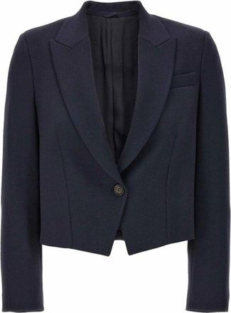 Brunello Cucinelli Navy Tailored Cropped Blazer, Brand Size 44 (US Size 10)