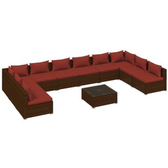 vidaXL Set De Muebles De Jard&iacute;n 11 Pzas Cojines Rat&aacute;n Sint&eacute;tico Marr&oacute;n Vidaxl