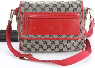 Gucci Brown Red Color Leather Canvas Handbag Shoulder Bag Tote Bag (Pre-Owned)