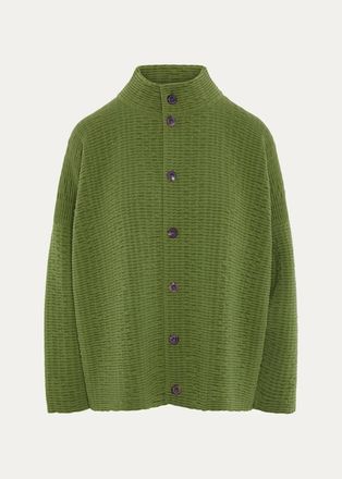 Eskandar 3/4 Width High Neck Cardigan- Mid Length
