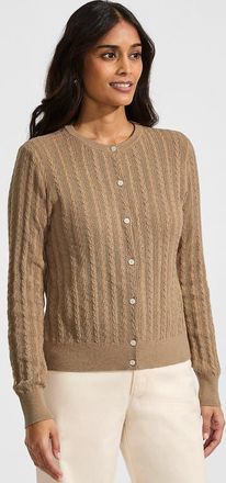 Lands End Cotton Pointelle Modern Cardigan Sweater in Vicuna Heather at Nordstrom, Size X-Small