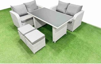 Fimous 5 Pieces Outdoor pe Rattan Sofa Set Patio Garden Furniture Sets with Cushions 2 Small Stools Light Grey - Fimous