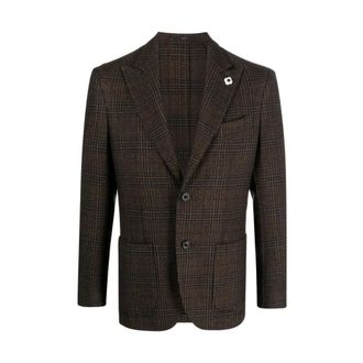 Lardini Jassen, Heren, Bruin, M, Tweed, Check-Pattern Tweed Jacket