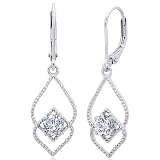 MAX + STONE 925 Sterling Silver Round Gemstone Leverback Drop Hoop Earrings