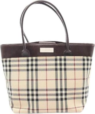 Burberry Pre-owned Check Canvas Leather Handbag - Dames - Vintage Shopper - Beige - ONE Size - Leer - Vintage