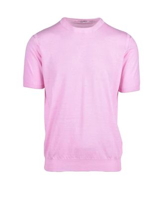KANGRA Pink Crew Neck Cotton Knit Top