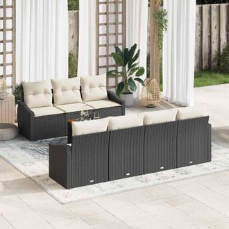vidaXL Vidaxl - Conjunto De Sof&aacute; De Jard&iacute;n Con Coj&iacute;n 8 Pcs Negro Polirat&aacute;n