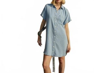 Bella Dahl Roll Sleeve Pocket Shirt Dress In Coastal Stripe