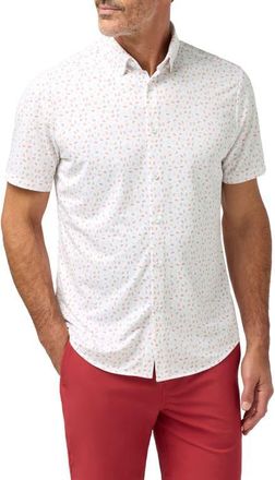 Mizzen+Main Haylard Trim Fit Red Scattered Dash Short Sleeve Button-Up Shirt in Red Hot Scattered Dash at Nordstrom, Size Xx-Large