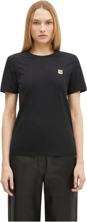 Maison Kitsun&eacute; Fox Head Patch Regular T-shirt - Dames - T-shirts - Zwart - XS - Katoen - Tops