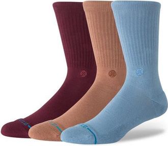 Stance Icon Assorted 3-Pack Crew Socks in Blue/tan/burgundy at Nordstrom, Size Large