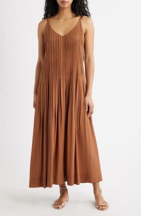 Moon River Pleated Maxi Sundress in Chocolate at Nordstrom, Size X-Large