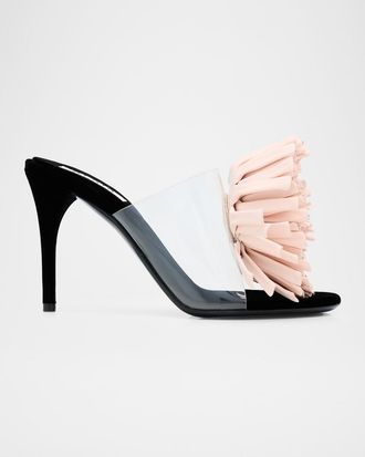 Alaia Plexi Asymmetric Leather Flower Sandals