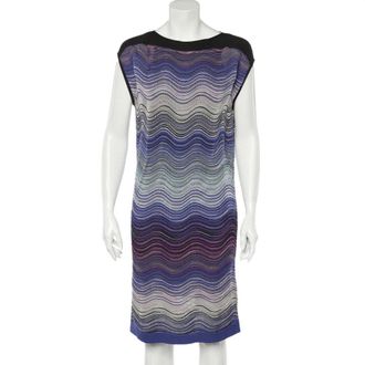 M Missoni Blue Wave Pattern Lurex Knit Shift Dress
