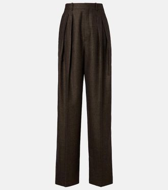 Saint Laurent Pantalones anchos de lana espigados