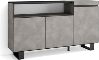 Skraut Home Credenza, Mobile, Cucina, Madia, mobile ingresso, 150x87x35cm, 3 Porte, Design industriale, Stile moderno, Grigio Cemento - Skraut Home