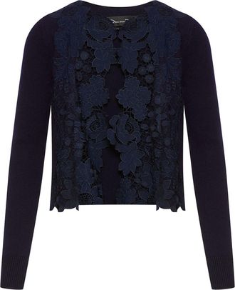 Oscar De La Renta Mixed Botanical lace-panelled cardigan - women - Wool/Polyester - L - Brown