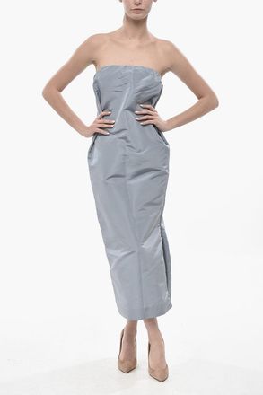 Super Blond Silk Organza Strapless Sheath Dress With Side Slits Super Blond
