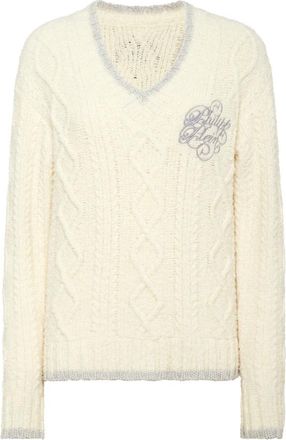 Philipp Plein Losvallende V-hals Trui - Dames - V-hals truien - Beige - L - Wol - Truien & Vesten