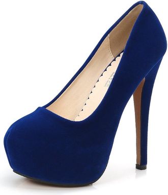 OCHENTA Womens Round Toe Stiletto High Heel Platform Slip On Pumps Blue Asian Size 46 - UK B(M) 10.5