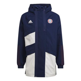adidas Mens adidas Fcb Trv Dr Jkt Badge Hooded Jacket Bayern Silkscreen Team Navy Blue GR0702