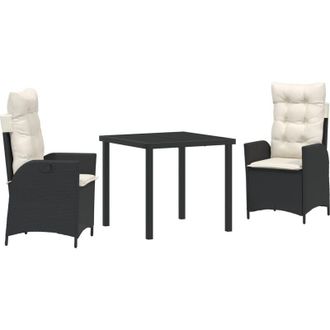 vidaXL Conjunto De Comedor De Jard&iacute;n 3 Pcs Negro Rat&aacute;n Sint&eacute;tico Vidaxl