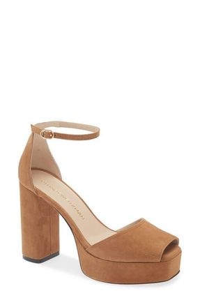 Stuart Weitzman Sabrina Platform Ankle Strap Sandal in Toasted Almond at Nordstrom, Size 10.5