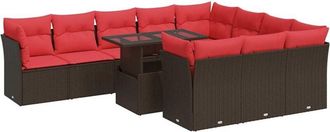 vidaXL 11 Piece Garden Sofa Set with Cushions Brown Poly Rattan Acacia Vidaxl