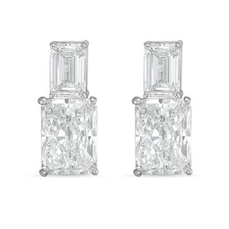 Diana M. Jewels 14kt white gold 4cts lab grown emerald and radiant cut diamond earrings
