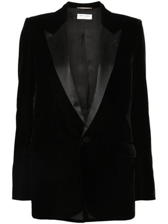 Saint Laurent single-breasted velvet tuxedo jacket - women - Silk/Polyester/Viscose/Cupro/Cotton/Spandex/Elastane - 42 - Black