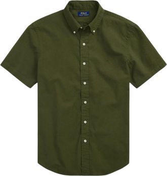 Ralph Lauren Custom Fit Seersucker Shirt - Heren - Korte mouwen Overhemden - Groen - M - Katoen - Overhemden
