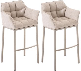Clp Clp - Set De 2 Taburete De Bar Damaso En Tela Con Base De 4 Patas Marfil Acero Inoxidable