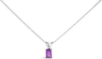 House of Brilliance 14K Gold 6x4MM Emerald Cut Gemstone Solitaire Pendant Necklace in Purple Amethyst | White at Nordstrom