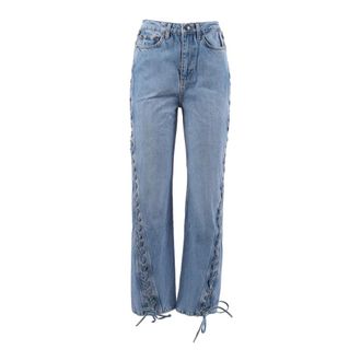 Rotate ROTATE Birger Christensen, Straight Jeans, female, Blue, Size: W27 Twisted Lacing Jeans Hydrangea