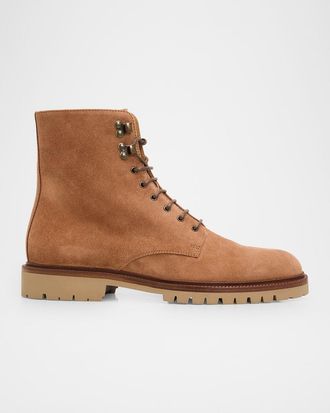 Brunello Cucinelli Men & apos;s Suede Lug-Sole Lace-Up Boots