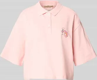 Smith & Soul Cropped Poloshirt mit Ziersteinbesatz in Rosa Melange, Gr&ouml;&szlig;e XXL