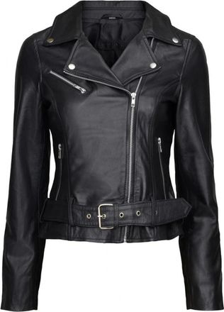 Notyz Zwarte Bikerjas met Ritssluiting - Dames - Leren en Su&egrave;de Jassen - Zwart - M - Leer - Jassen