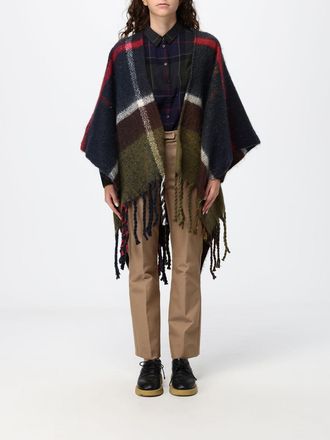 Barbour Mantella in pile al ginocchio con motivo tartan e fondo sfrangiato
