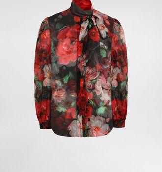 Dolce & Gabbana Chiffon Pussy-bow Shirt With Floral Print - Woman Shirts And Tops Print 36
