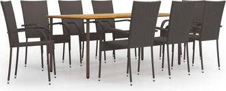 vidaXL Vidaxl - Set De Muebles De Comedor De Jard&iacute;n 9 Piezas De Rat&aacute;n Marr&oacute;n