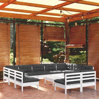 vidaXL Muebles De Jard&iacute;n 12 Pzas Y Cojines Blanco Madera Maciza Pino Vidaxl