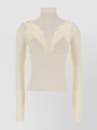 Blumarine turtleneck fitted sweater lace detailing