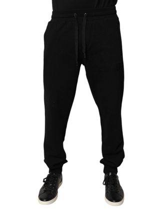 Dolce & Gabbana Mens Black Cotton Mid Waist Jogger Sweatpants Pants