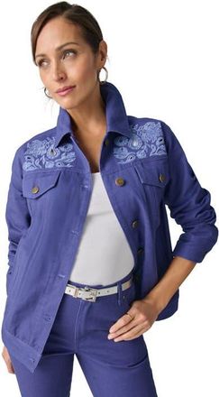 Jessica London Classic Cotton Denim Jacket in Dusk Paisley Embroidery at Nordstrom, Size 20