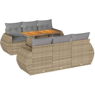 vidaXL Set Sof&aacute;s De Jard&iacute;n 7 Piezas Y Cojines Rat&aacute;n Sint&eacute;tico Beige